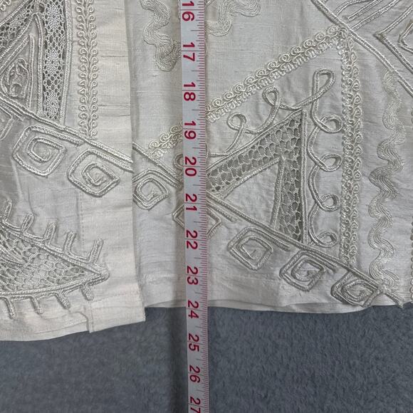 Vintage Silk Lattice Lace Jacket Off White Size L Cottagecore Grandmacore Boho - Picture 4 of 10